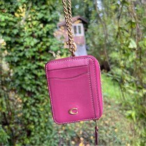 COACH Leather Cardholder Card Case Wallet w Chain AUTHENTIC